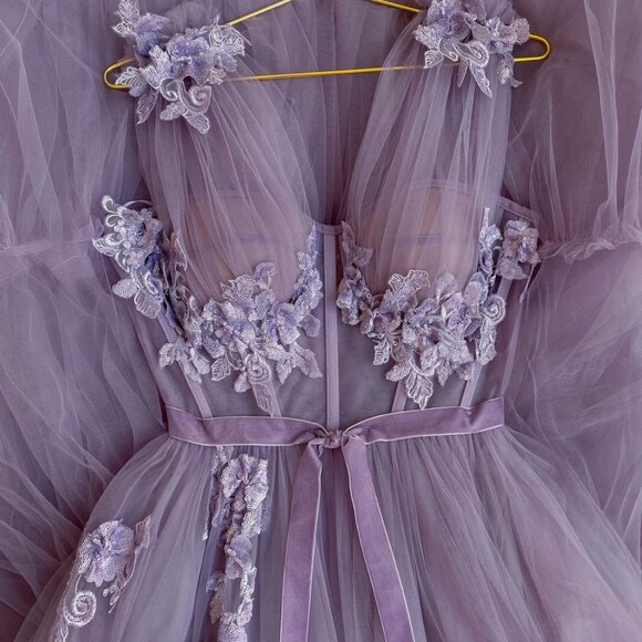 Teuta Matoshi Violet Tulle Gown - Size US 12 - Picture 1 of 5